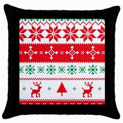 Ugly Christmas Sweater Pattern Throw Pillow Case (black) by Sobalvarro