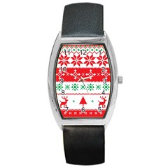 Ugly Christmas Sweater Pattern Barrel Style Metal Watch by Sobalvarro