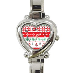 Ugly Christmas Sweater Pattern Heart Italian Charm Watch by Sobalvarro