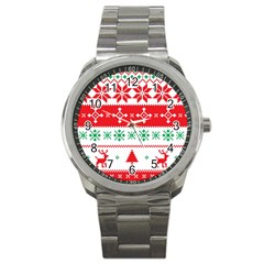 Ugly Christmas Sweater Pattern Sport Metal Watch by Sobalvarro