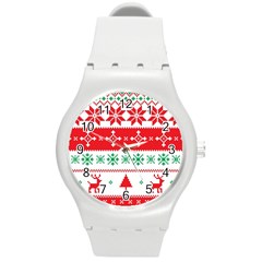 Ugly Christmas Sweater Pattern Round Plastic Sport Watch (m) by Sobalvarro