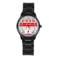 Ugly Christmas Sweater Pattern Stainless Steel Round Watch by Sobalvarro