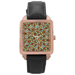 Colorful Modern Geometric Print Pattern Rose Gold Leather Watch  by dflcprintsclothing