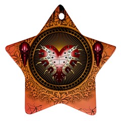 Awesome Dark Heart With Skulls Ornament (star) by FantasyWorld7