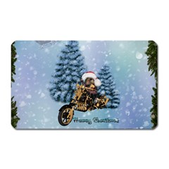 Merry Christmas, Funny Mouse On A Motorcycle With Christmas Hat Magnet (rectangular)