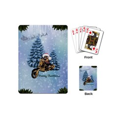 Merry Christmas, Funny Mouse On A Motorcycle With Christmas Hat Playing Cards Single Design (mini) by FantasyWorld7