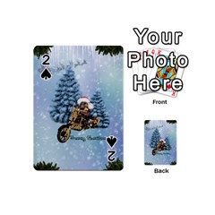 Merry Christmas, Funny Mouse On A Motorcycle With Christmas Hat Playing Cards 54 Designs (mini) by FantasyWorld7