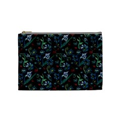 Watercolor Flowers On Black Cosmetic Bag (medium)