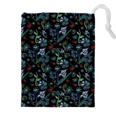 Watercolor Flowers On Black Drawstring Pouch (5xl) by bloomingvinedesign