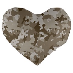 Tan Army Camouflage Large 19  Premium Heart Shape Cushions by mccallacoulture