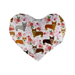 Corgis Corgi Pattern Standard 16  Premium Flano Heart Shape Cushions by Sapixe