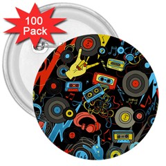 Music Pattern 3  Buttons (100 Pack) 