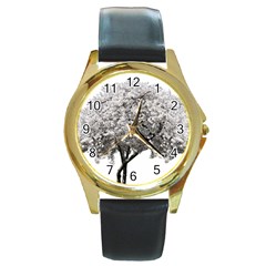 Nature Tree Blossom Bloom Cherry Round Gold Metal Watch