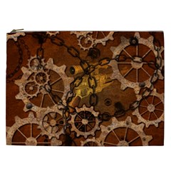 Steampunk Patter With Gears Cosmetic Bag (xxl) by FantasyWorld7