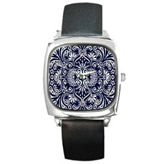 Mandala Pattern Square Metal Watch by designsbymallika