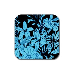 Blue Winter Tropical Floral Watercolor Rubber Coaster (square) 