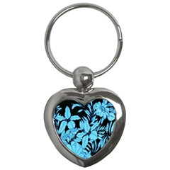 Blue Winter Tropical Floral Watercolor Key Chain (heart)