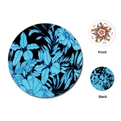 Blue Winter Tropical Floral Watercolor Playing Cards Single Design (round)