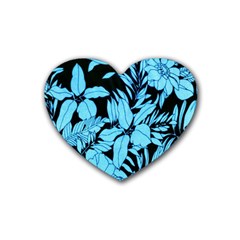 Blue Winter Tropical Floral Watercolor Rubber Coaster (heart) 