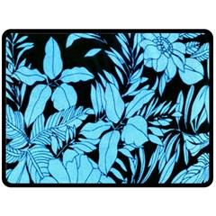 Blue Winter Tropical Floral Watercolor Fleece Blanket (large) 