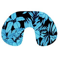 Blue Winter Tropical Floral Watercolor Travel Neck Pillow by dressshop