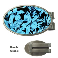 Blue Winter Tropical Floral Watercolor Money Clips (oval) 
