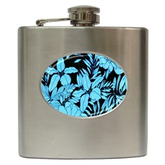 Blue Winter Tropical Floral Watercolor Hip Flask (6 Oz)