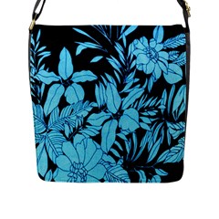 Blue Winter Tropical Floral Watercolor Flap Closure Messenger Bag (l) by dressshop