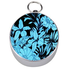 Blue Winter Tropical Floral Watercolor Silver Compasses by dressshop