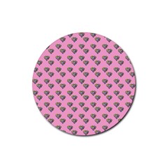 Patchwork Heart Pink Rubber Round Coaster (4 Pack) 