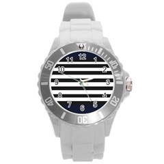 Bandes Noir/bleu Marine Round Plastic Sport Watch (l) by kcreatif