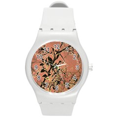 Floral Grungy Style Artwork Round Plastic Sport Watch (m)