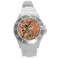 Floral Grungy Style Artwork Round Plastic Sport Watch (l) by dflcprintsclothing