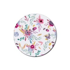 PINK FLORAL PRINT Rubber Coaster (Round) 