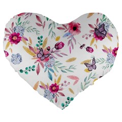 PINK FLORAL PRINT Large 19  Premium Heart Shape Cushions