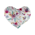 PINK FLORAL PRINT Standard 16  Premium Flano Heart Shape Cushions Front