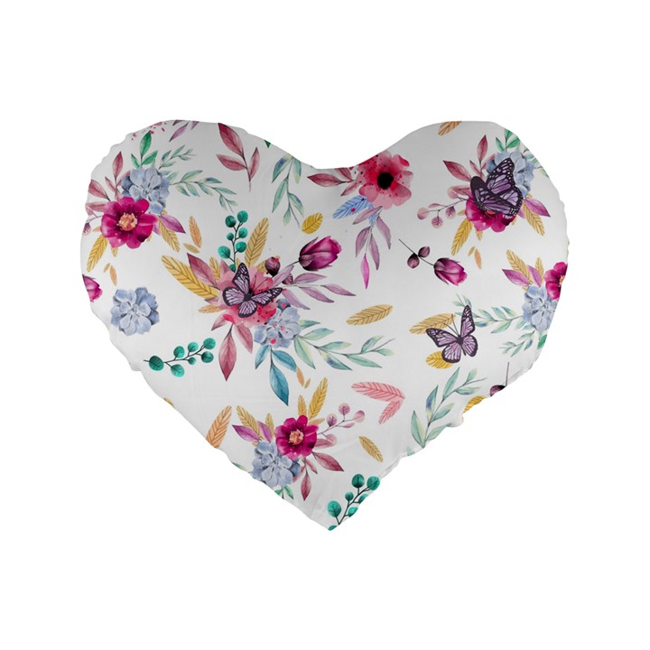 PINK FLORAL PRINT Standard 16  Premium Flano Heart Shape Cushions