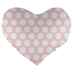 Pink And White Polka Dots Large 19  Premium Heart Shape Cushions by mccallacoulture