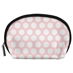 Pink And White Polka Dots Accessory Pouch (large) by mccallacoulture