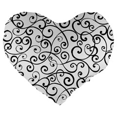 Black And White Swirls Large 19  Premium Heart Shape Cushions by mccallacoulture