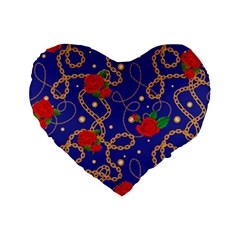 Blue Golden Chain Rose Pattern Standard 16  Premium Heart Shape Cushions by designsbymallika