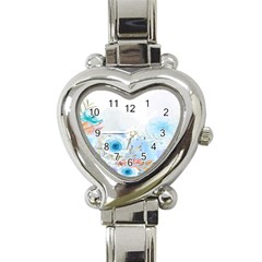 Blue Floral Print Heart Italian Charm Watch