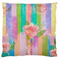 Stripes Floral Print Large Flano Cushion Case (two Sides)