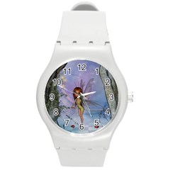 Cute Ittle Fairy With Ladybug Round Plastic Sport Watch (m) by FantasyWorld7