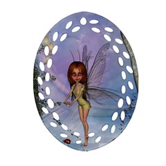 Cute Ittle Fairy With Ladybug Ornament (oval Filigree) by FantasyWorld7