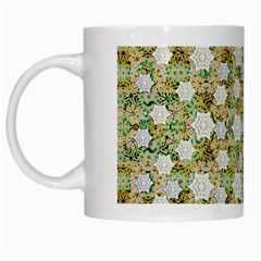 Snowflakes Slightly Snowing Down On The Flowers On Earth White Mugs