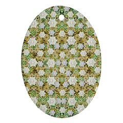 Snowflakes Slightly Snowing Down On The Flowers On Earth Oval Ornament (two Sides) by pepitasart