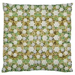 Snowflakes Slightly Snowing Down On The Flowers On Earth Large Cushion Case (Two Sides)