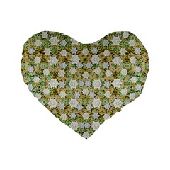 Snowflakes Slightly Snowing Down On The Flowers On Earth Standard 16  Premium Flano Heart Shape Cushions