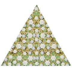 Snowflakes Slightly Snowing Down On The Flowers On Earth Wooden Puzzle Triangle